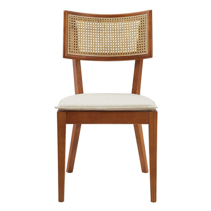 Modway Caledonia Elm Wood Rattan Set of 2 in Walnut Beige | Retro Kitchen, Living Accent Chair for Dining Room - WoodArtSupply