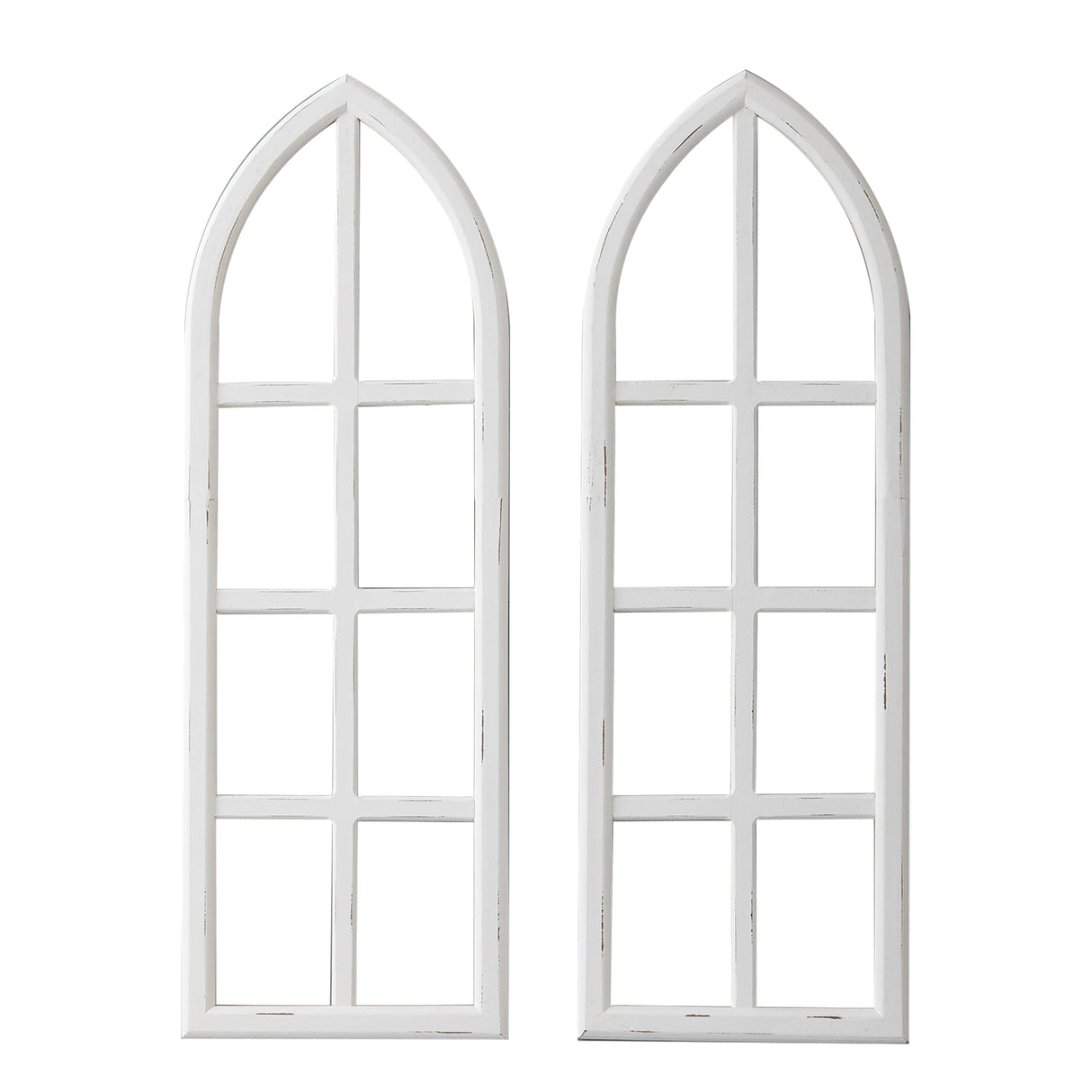 Sintosin Hanging White Wood Arched Window Frame Set of 2, Handmade Distressed Finish Rustic Window Frame Wall Decor, Farmhouse Faux Window Frame Living Room Dining Room Enteyway Hallway Bedroom Sintosin