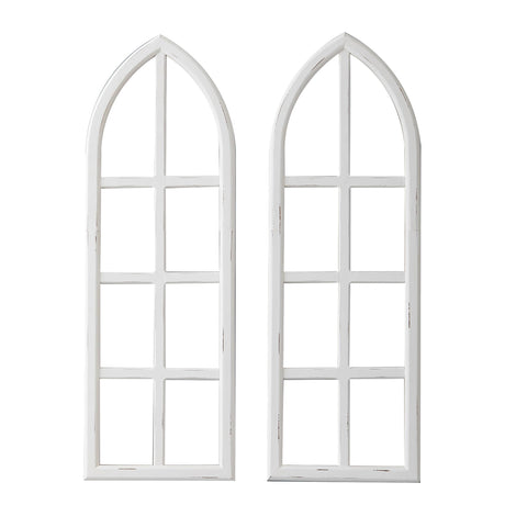 Sintosin Hanging White Wood Arched Window Frame Set of 2, Handmade Distressed Finish Rustic Window Frame Wall Decor, Farmhouse Faux Window Frame Living Room Dining Room Enteyway Hallway Bedroom Sintosin