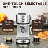 AMZCHEF Espresso Machine with 20 Bar, Professional Espresso Maker with Milk Cream/Steam Stick, Compact Stainless Steel Coffee Machines, 34oz Household Detachable Water tank, Gift for Dad or Mom AMZCHEF