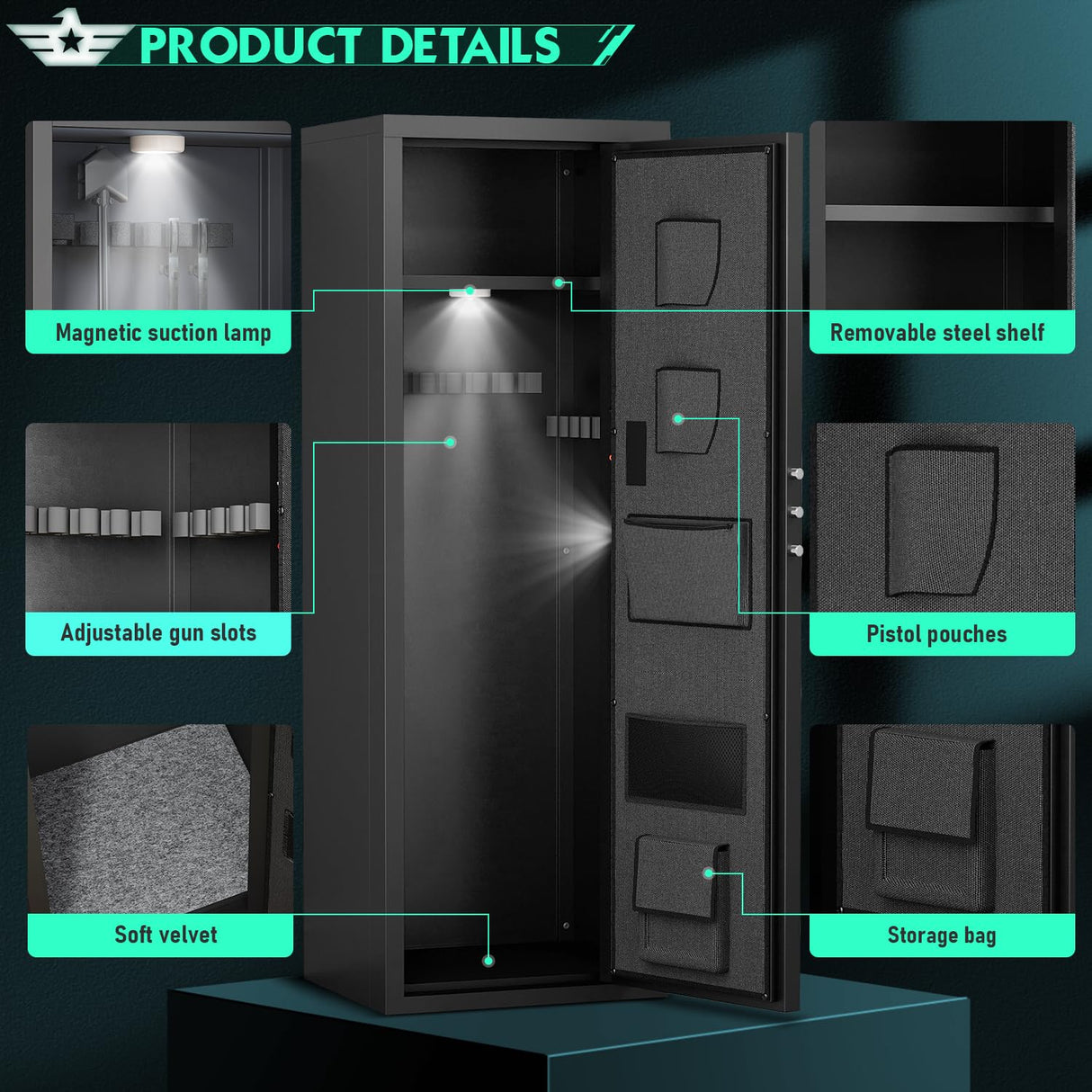 Riflewell 6-10 Gun Rifle Safe, Digital Keypad Large Unassembled Gun Safes for Rifle and Shotgun, Rifle Safe with Backlit Keypad & Dual LED Light, Removable Shelves & Adjustable Ammo Box Riflewell