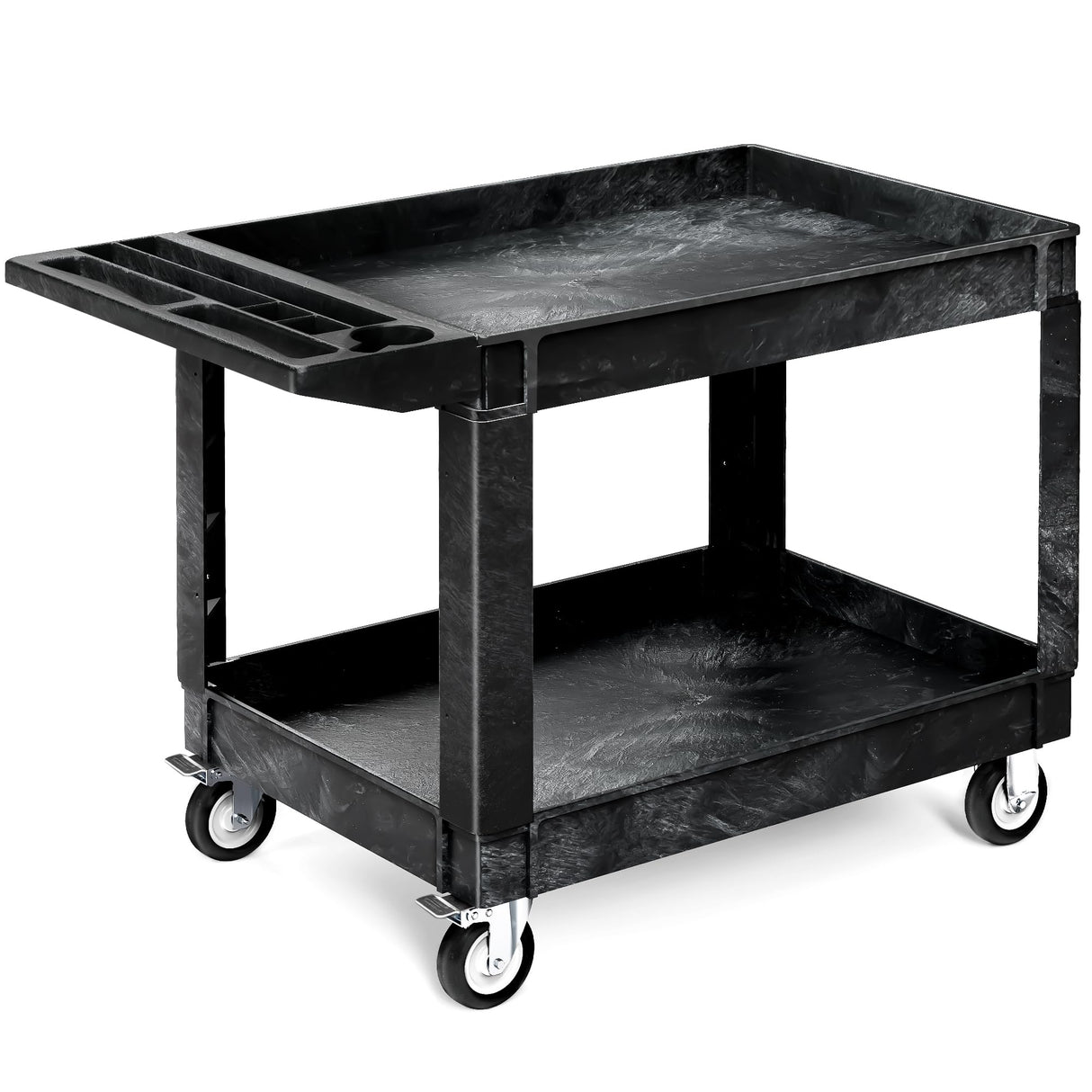 YITAHOME Utility Cart on Wheels, 550 lbs Capacity, 45 x 25 Inch Rolling Work Carts with Wheels, 2 Shelf Heavy Duty Plastic Service Cart Suitable for Warehouse, Garage, School & Office, Cleaning, Black YITAHOME