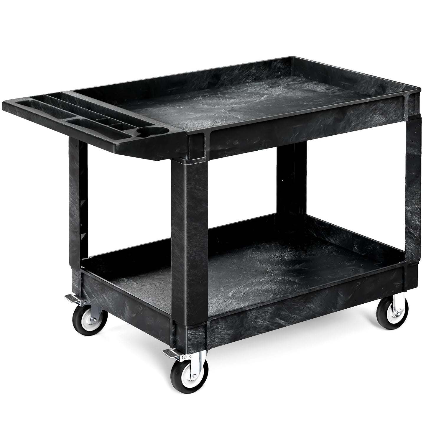 YITAHOME Utility Cart on Wheels, 550 lbs Capacity, 45 x 25 Inch Rolling Work Carts with Wheels, 2 Shelf Heavy Duty Plastic Service Cart Suitable for Warehouse, Garage, School & Office, Cleaning, Black