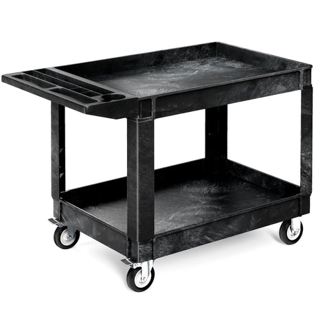 YITAHOME Utility Cart on Wheels, 550 lbs Capacity, 45 x 25 Inch Rolling Work Carts with Wheels, 2 Shelf Heavy Duty Plastic Service Cart Suitable for Warehouse, Garage, School & Office, Cleaning, Black YITAHOME