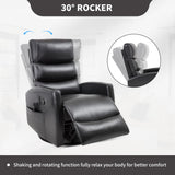 PELUMY Manual Recliner Chair with Heat & Vibration Massage, 360° Swivel Rocker Recliner with 155° Recline and Lumbar Heat, Compact Recliner for Living Room & Small Spaces (Breathable Leather, Black) PELUMY