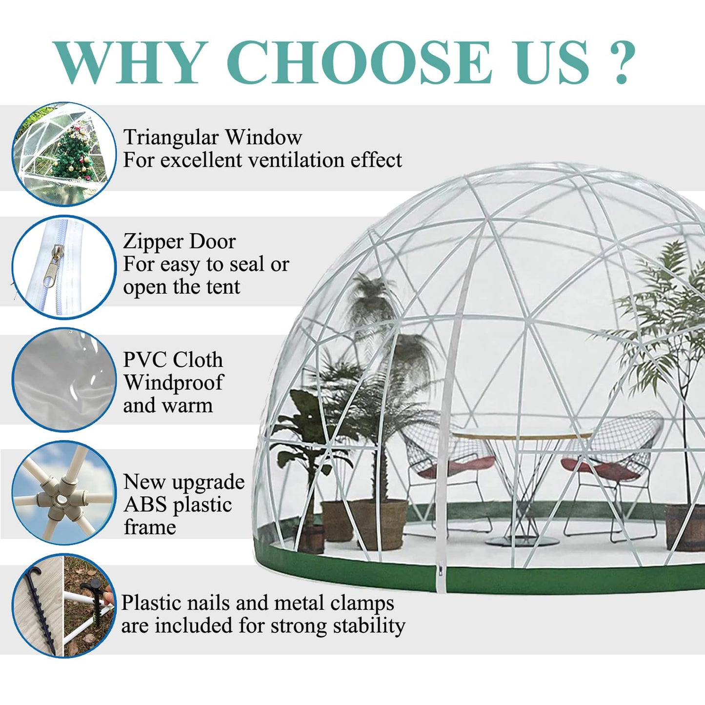 Garden Dome Igloo Clear Bubble Tent Outdoor 12 FT, Weather Proof Pod Camping Patio Tent for Backyard Canopy Gazebos Screen House Room Lean to Greenhouse - WoodArtSupply