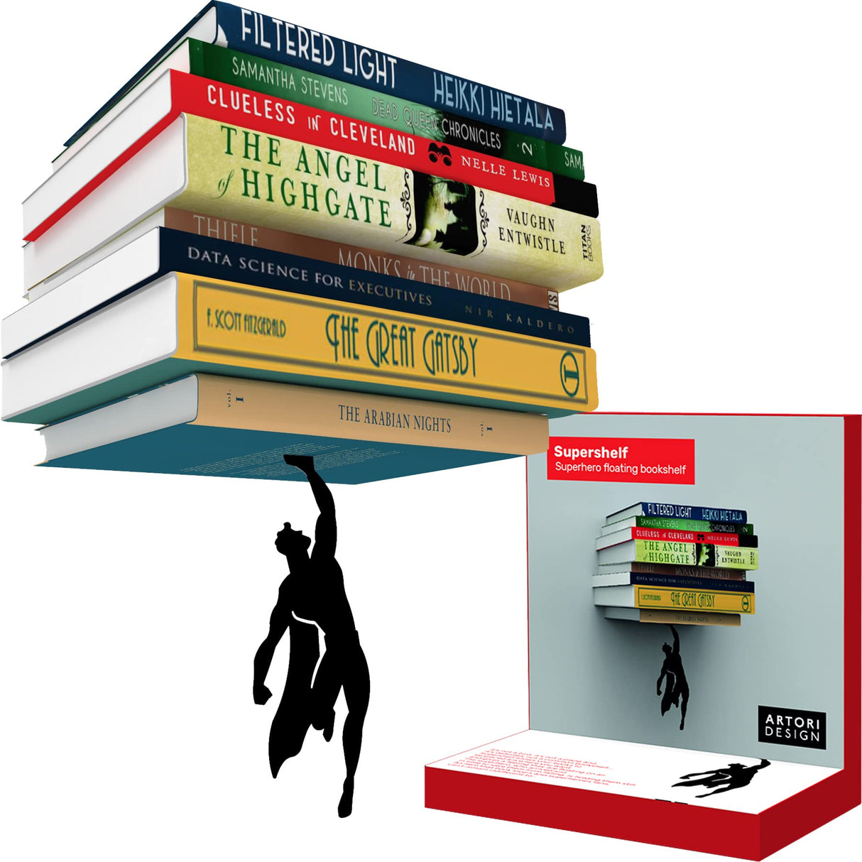 Artori Design Floating Bookshelf for Kids, Invisible Metal Book Shelf, Wall Decore Bookshelf for Book Lovers (Superhero) Artori Design
