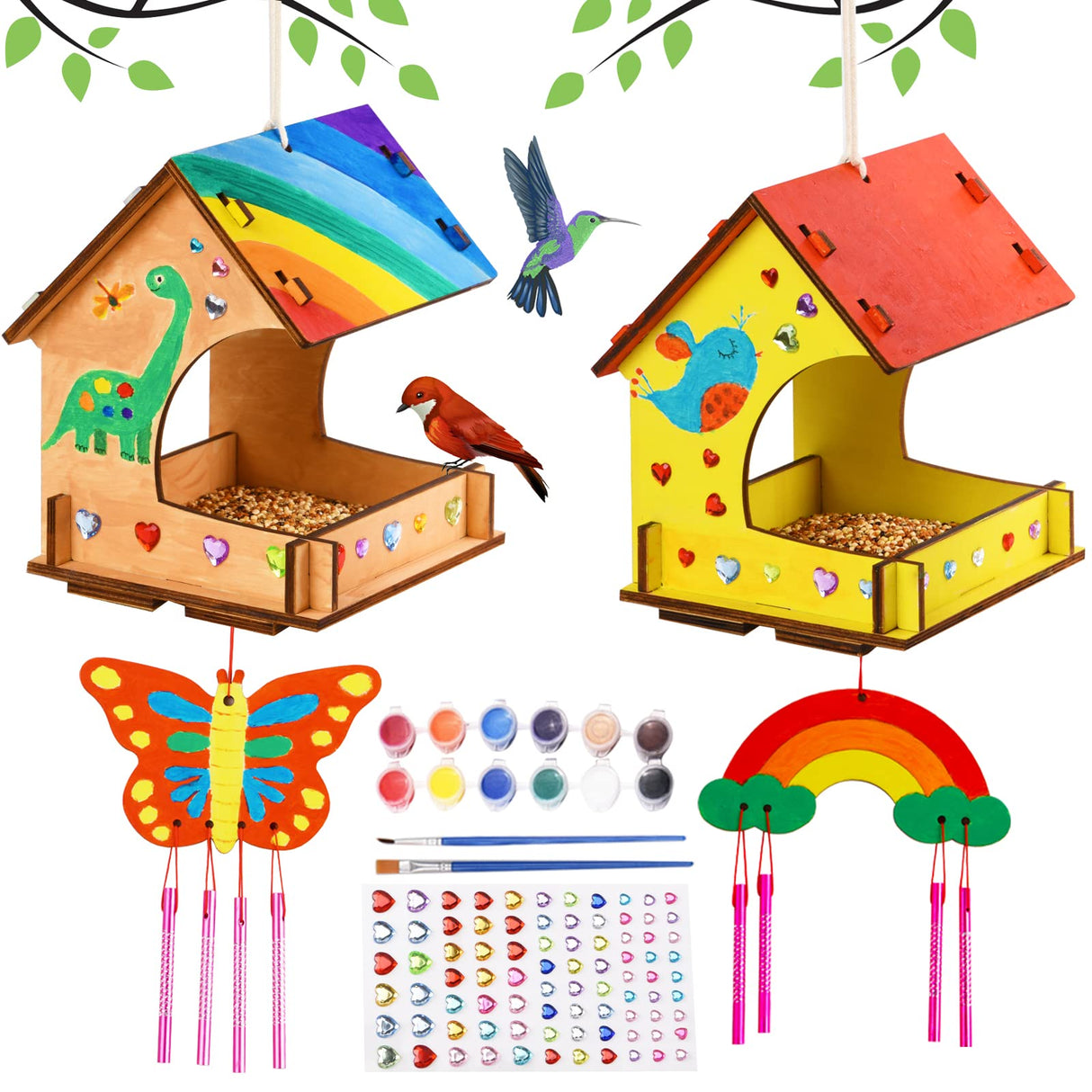 THWAS-LIGHT Wooden Arts and Crafts for Kids - 2 Pack Bird Feeder Wind Chime DIY Kids Crafts - Build and Paint Educational Fun Art Activities Gifts Outside Toys for Boys Girls Ages 3-5 8-12 6-8 THWAS-LIGHT