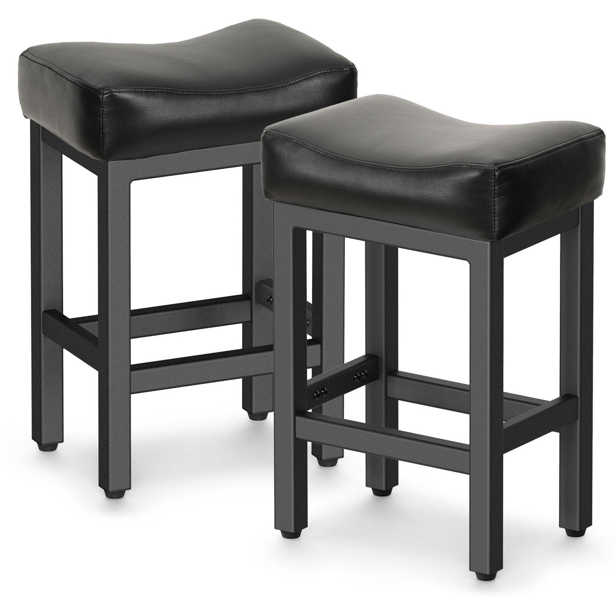 Raynesys Counter Height Bar Stools Set of 2, 24 Inch Barstools for Kitchen Island Counter, Bonded Leather Kitchen Stools with Thick Saddle Seats & Heavy Duty Metal Base, Easy Assembly, All Black Raynesys