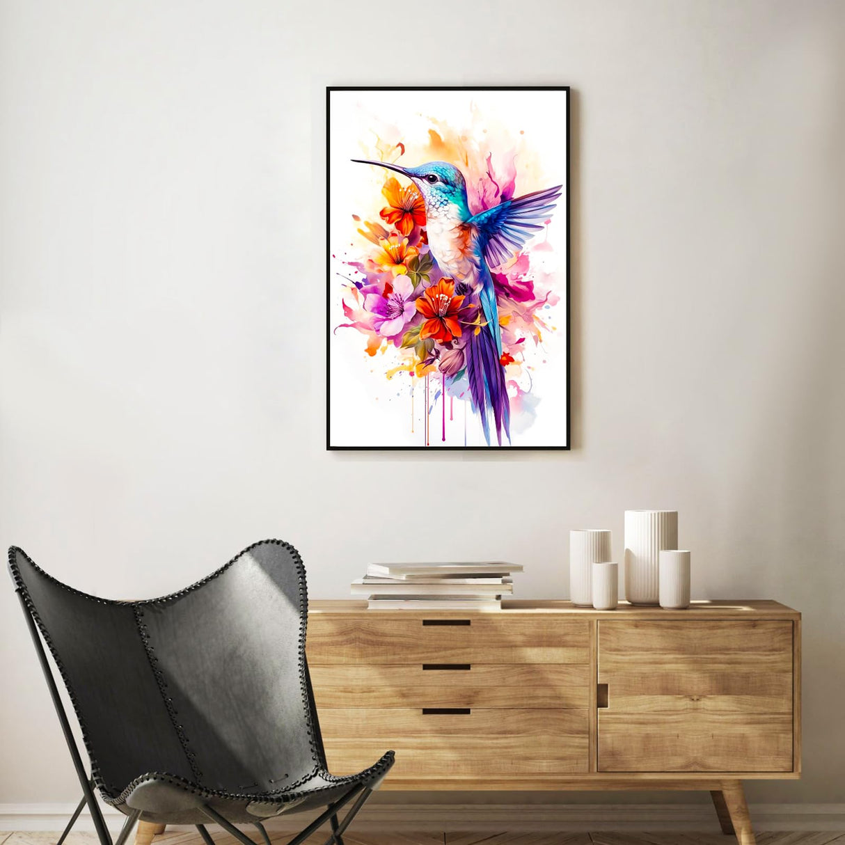 Framed Paint by Numbers Kit for Adults Beginner Hummingbird, Adult Paint by Number Kits on Canvas Framed Bird, DIY Acrylic Oil Painting by Numbers with Frame, Perfect for Home Decor Gift 8 X 12 Inch Okarina