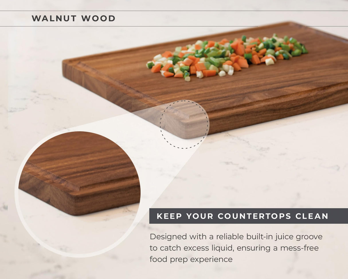 Premium Walnut Wooden Cutting Boards for Kitchen - Reversible Wood Chopping Board with Juice Groove, Xtra Large & XL Wood Cutting Board Set for Meat, Vegetables, Bread - Large Wood Cutting Board MERKEN