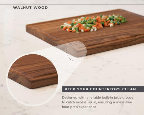 Premium Walnut Wooden Cutting Boards for Kitchen - Reversible Wood Chopping Board with Juice Groove, Xtra Large & XL Wood Cutting Board Set for Meat, Vegetables, Bread - Large Wood Cutting Board MERKEN
