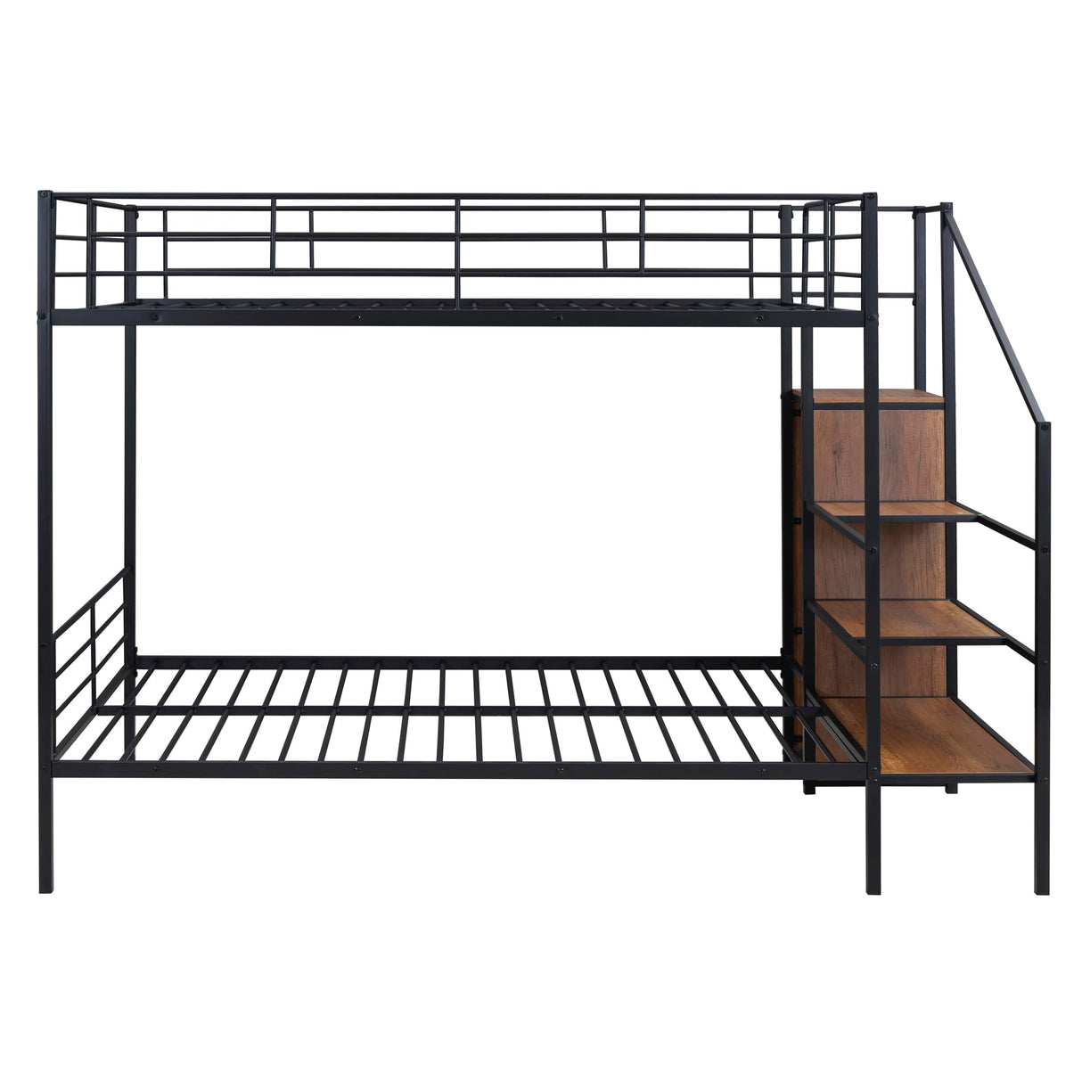 Bellemave Full Over Full Metal Bunk Bed，Bunk Bed with Storage Stairs and Wardrobe, Bunk Bed for Adults/Kids/Teens, Bunk Bed for School, Bedroom, Black Bellemave