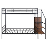 Bellemave Full Over Full Metal Bunk Bed，Bunk Bed with Storage Stairs and Wardrobe, Bunk Bed for Adults/Kids/Teens, Bunk Bed for School, Bedroom, Black Bellemave