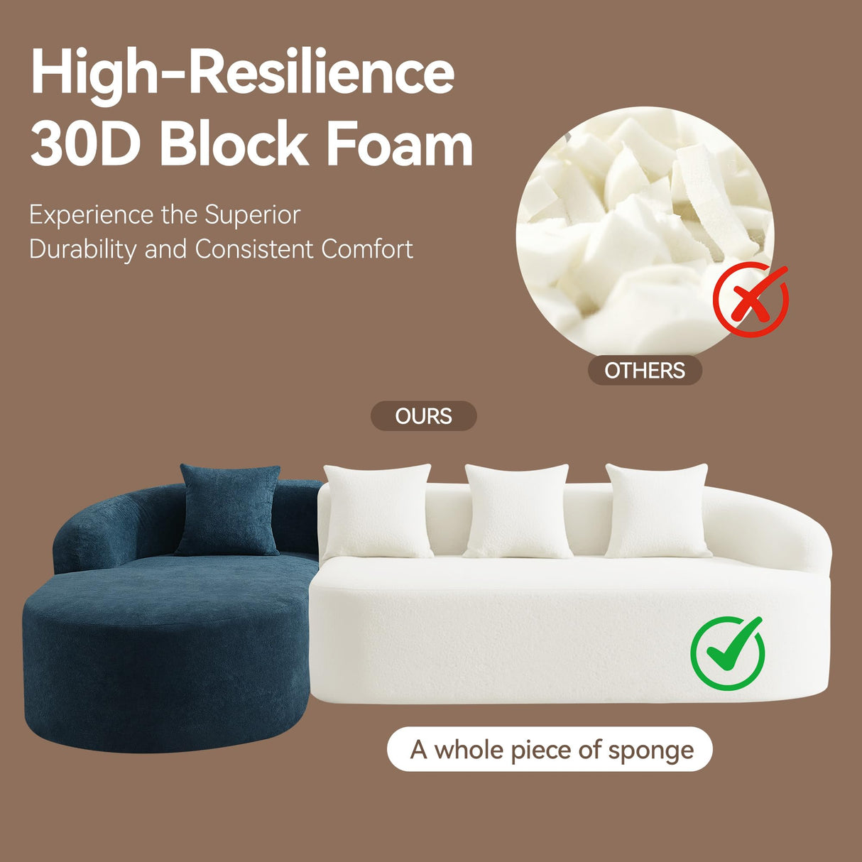 104.3" Boneless Curved Couch, l Shaped 4-Seater Cloud Couch with Deep Seat Chaise, Oversized Curved Sofa, Chenille Modular Sectional Couches for Living Room, No Assembly, Blue Abbrevi