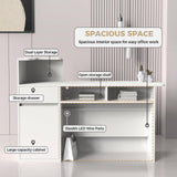 Anzhap Reception Desk with Counter - Front Desk Reception Counter with Hidden Cable Management, Lockable Drawer and Storage Cabinet for Salon,Office,Lobby,Cashier (White+Natural/Right,59"L*19"W*39"H) Anzhap