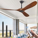 ABZ 60" Ceiling Fans Without Lights, 60 Inch Outdoor Ceiling Fans no Light, 3 Blade Solid Wood Ceiling Fan with Remote Control for Patios Living Room Bedroom Porch ABZ