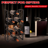 KAHLHAK Countertop Wine Rack - 9 Bottle Freestanding Modern Black Metal Wine Holder - 3 Tier Tabletop Wine Stand for Cabinet, Pantry, Bar - Durable & Space-Saving Wine Storage Organizer (2) KAHLHAK