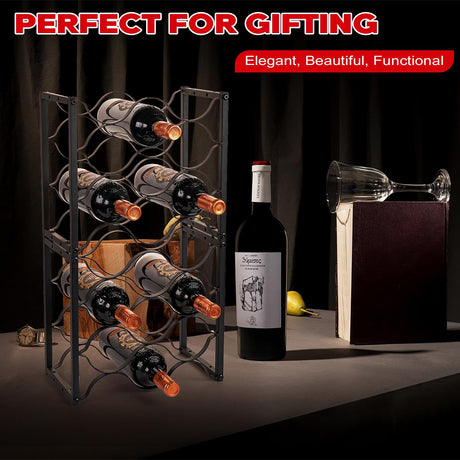KAHLHAK Countertop Wine Rack - 9 Bottle Freestanding Modern Black Metal Wine Holder - 3 Tier Tabletop Wine Stand for Cabinet, Pantry, Bar - Durable & Space-Saving Wine Storage Organizer (2) KAHLHAK