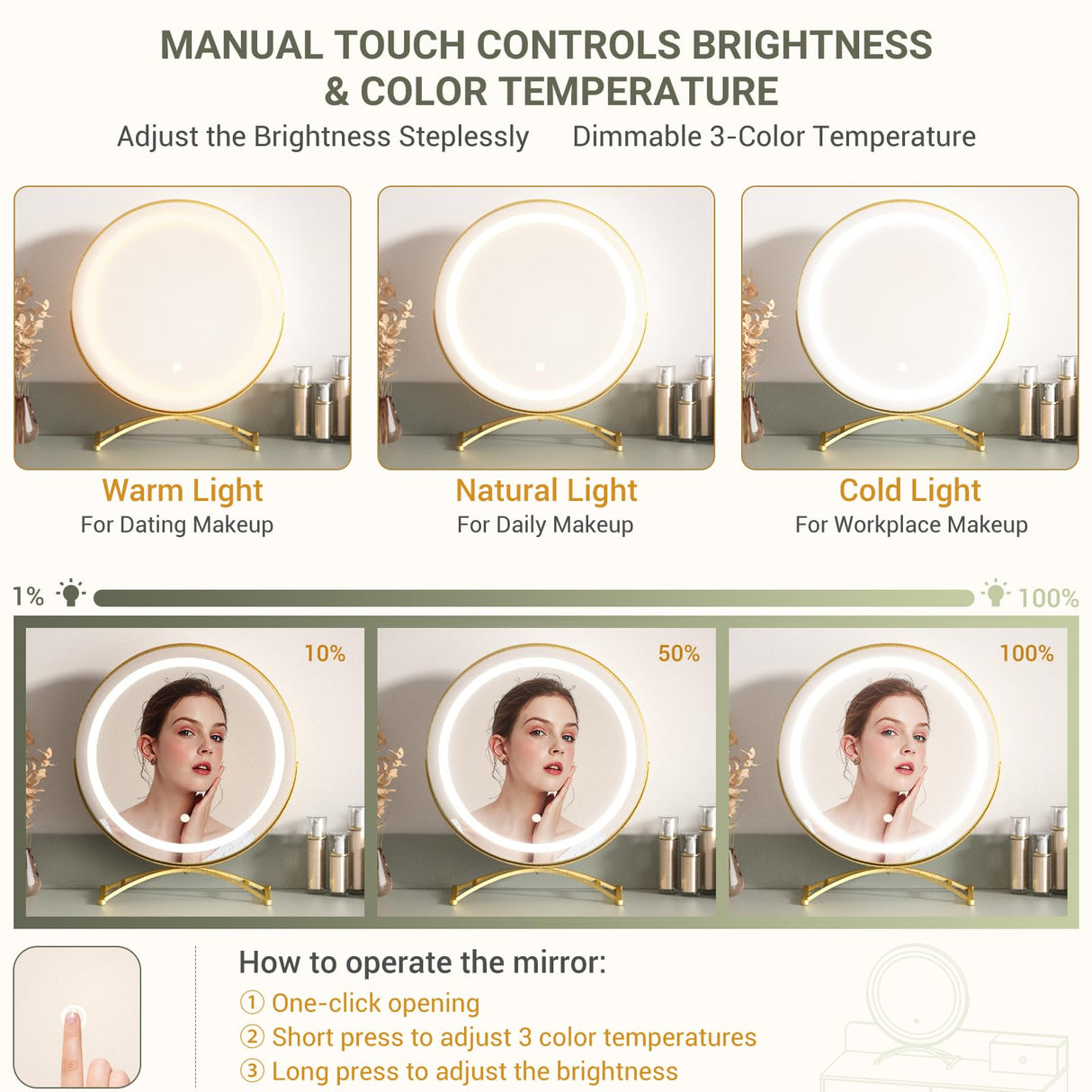 Vanity Desk with Mirror and Lights, Modern Makeup Vanity Table Set with 6 Storage Drawers and Cushioned Stool for Bedroom, Dressing Table with Divided Organizers for Women Girls, Cyan armocity