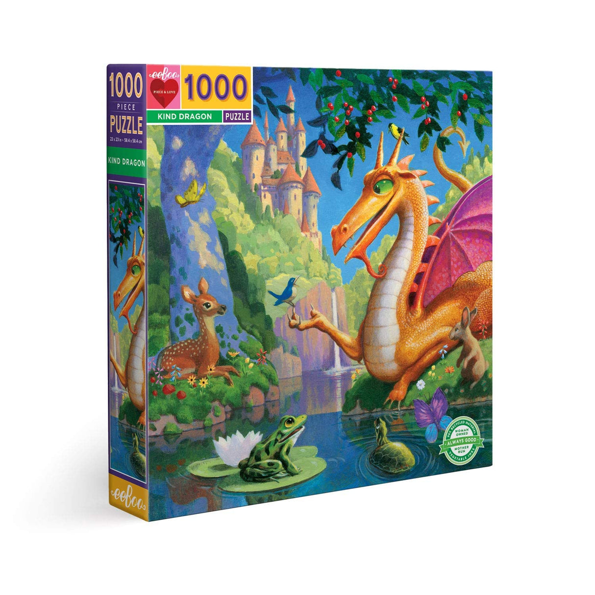 eeBoo: Piece and Love Kind Dragon 1000-piece Square Adult Jigsaw Puzzle, Jigsaw Puzzle for Adults and Families, Includes Glossy, Sturdy Pieces and Minimal Puzzle Dust eeBoo