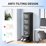 Anxxsu 5 Drawer File Cabinet, Filing Cabinets for Home Office, Vertical File Cabinet with Lock, 64.3" H Locking File Cabinet for A4 Legal/Letter, Assembly Required (Black) Anxxsu