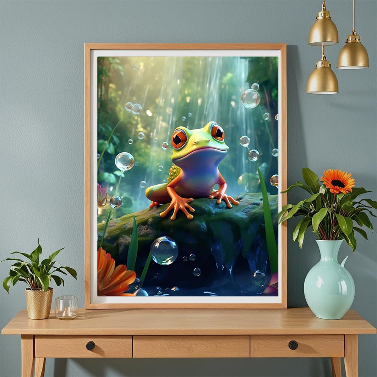 5D Diamond Painting Kit, 30x40cm Rain Frog in Jungle Cute Animal Art, Round Drill DIY Craft, Fun Gift for Adults & Teens Amz Camel