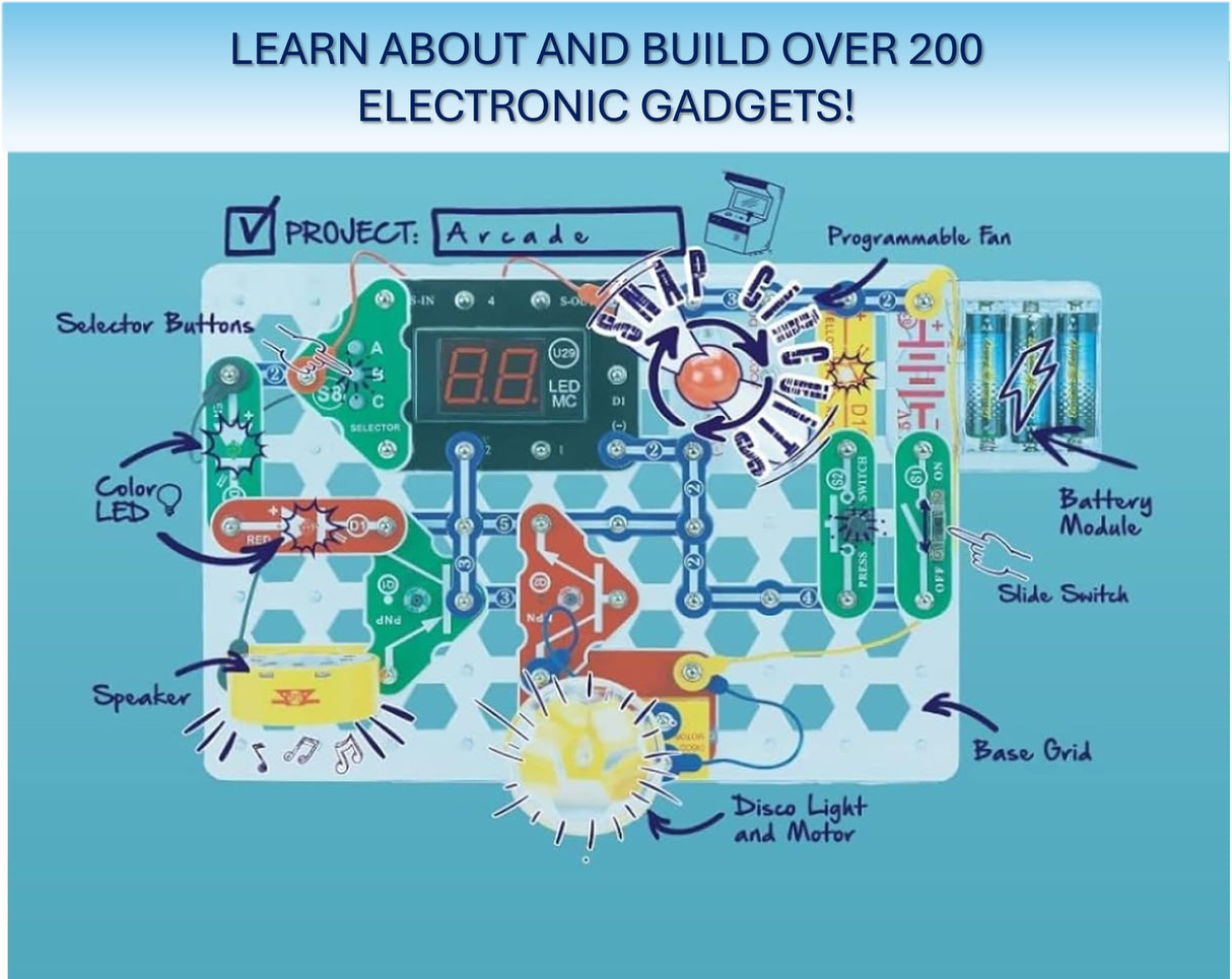 Snap Circuits “Arcade”, Electronics Exploration Kit, Stem Activities for Ages 8+, Full Color Project Manual (SCA-200) Snap Circuits