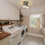 Kalium 3-Lights Semi Flush Mount Ceiling Light Fixture, Matte Black Light Fixtures, Ceiling Light for Kitchen, Foyer, Entryway, Farmhouse, Home Decor, Clear Glass Shade. Kalium