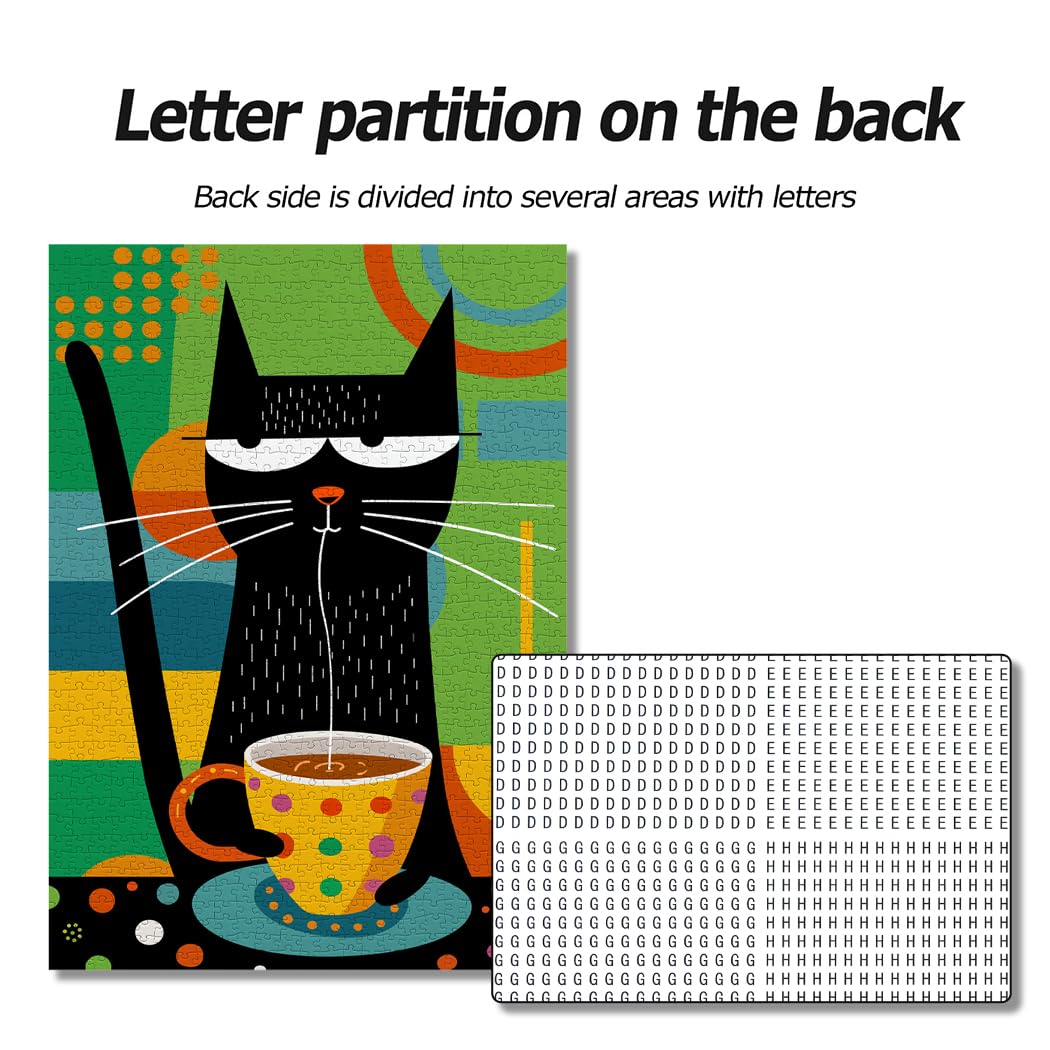 Bgraamiens Puzzle-Coffee Cat- Modern Art Puzzle Cartoon Cat Puzzle 1000 Pieces Puzzle for Adult, Color Challenge Puzzle for Adult Bgraamiens
