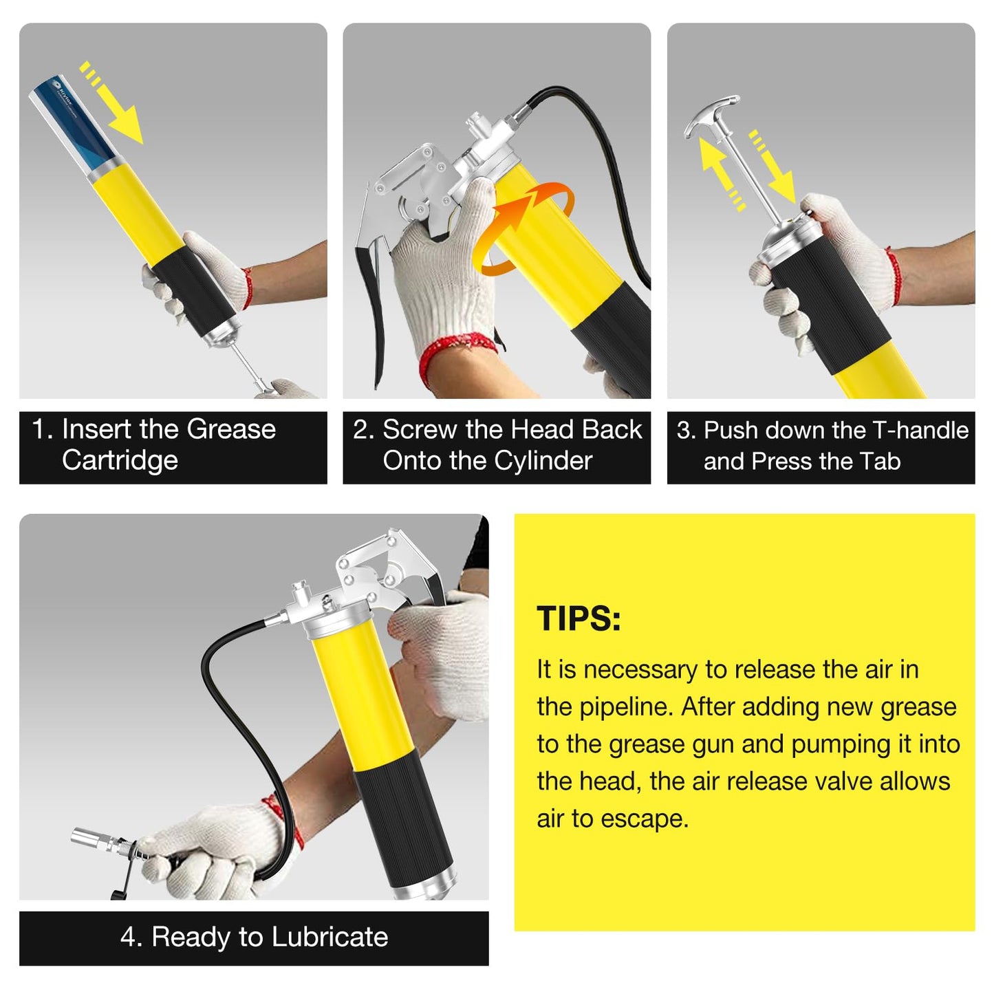 Grease Gun with Needle Coupler, 8000 PSI Heavy Duty Pistol Grip Grease Gun Kit with 14 oz Load, 18 Inch Spring Flex Hose, 2 Working Coupler, 2 Extension Rigid Pipe, Sharp Type Nozzle and Clea - WoodArtSupply