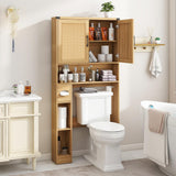 Over The Toilet Storage Cabinet, Farmhouse Rattan Storage Cabinet Over Toilet with 2 Rattan Barn Doors & Home Space-Saving Toilet Rack, for Bathroom, Restroom, Laundry Vabches
