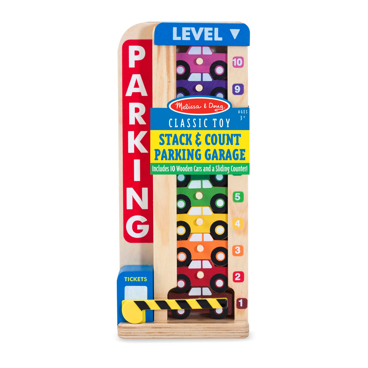 Melissa & Doug Stack & Count Wooden Parking Garage With 10 Cars Melissa & Doug