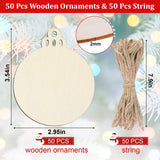 50 PCS Wooden Christmas Ornaments, 3 Inch DIY Wood Ornament for Crafts, Unfinished Wood Ornament to Paint, Blank Round Wooden Ornaments, Make Your Own Paintable Wood Slice MOWPOG
