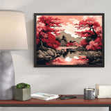 UPABLUNSO Red and Black Cherry Blossom Trees Japanese Landscape 5D Adult Diamond Art, DIY Diamond Art Painting Kit for Decor Canvas 12x16 inch UPABLUNSO