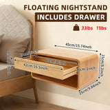 Peakora Bamboo Floating Nightstand with Storage Drawer Wall Mounted Bedside Table End Tables with Open Shelf Small Spaces Wall Mounted Shelf Storage Modern End Table for Bedroom, Natural Peakora