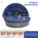 HAPPYGRILL Rattan Daybed with Canopy, Outdoor Wicker Round Daybed Patio Sectional Seating with Cushions & Adjustable Side Table, Patio Furniture for Backyard Porch Poolside HAPPYGRILL