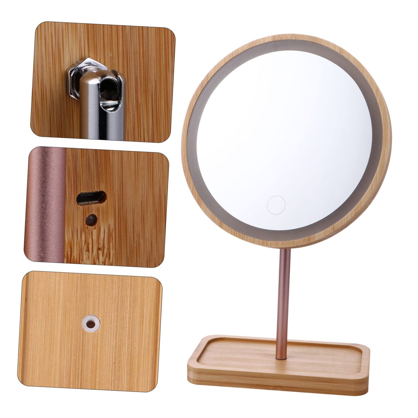 Beatifufu 1pc Wooden Desk Mirror Wooden Makeup Mirror Tabletop Makeup Mirror Travel Vanity Mirror Round Dining Table Vanity Mirror with Lights Mirror for Dresser Led Makeup Mirror - WoodArtSupply