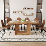 Vohuai 63'' Wood Dining Table Set for 6｜Ideal for Kitchen Dining Room｜Mid Century Modern Dining Room Set｜Farmhouse Kitchen Table Chairs Set｜U-Shaped Base｜Comfortable Suede Chairs｜Easy Assembly Vohuai