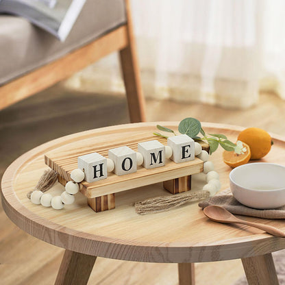 2 Packs Farmhouse Wooden Beads with Small Wooden Tray Home & Love Block Sign Home Decor Beads with Tassel Modern Wood Risers for Decor Wood Pedestal Stand for Bottles Candles Table Shelf Living Room