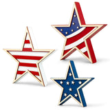Whaline 4th of July Star Table Decor Patriotic Embossed Stars Stripes Wooden Sign American Flag Tiered Tray Table Centerpiece Farmhouse Wood Block Tabletop for Independence Day Memorial Day, 3Pcs Whaline