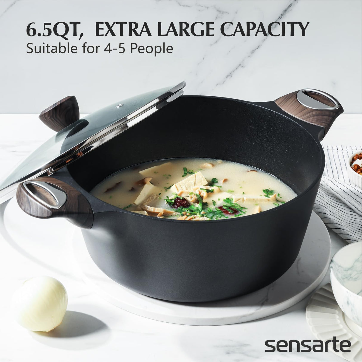 SENSARTE Pots and Pans Set Nonstick, 14 Pcs Induction Cookware Sets, Non-toxic Non Stick Kitchen Cooking Set with Frying Pans Set & Saucepan, PFOA PFOS APEO Free, Black SENSARTE