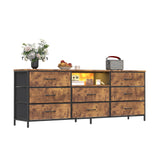 Loomie 63 Inch Dresser for Bedroom, Wide Long Fabric Dresser with LED Lights & 8 Drawers, Large TV Stand for 55, 65, 70 Inch TV, Entertainment Center with Storage (Rustic Brown) Loomie