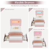 HOSTACK Twin LED Bed Frame with Storage Headboard and Charging Station, Girls Bed Frame with 2 Drawers and USB Ports, Velvet Upholstered Platform Bed Frame with Bookcase, No Box Spring Needed, Pink HOSTACK