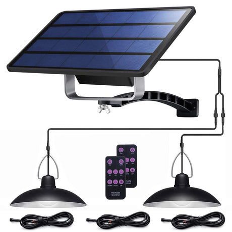 ABZXT Solar Pendant Lights Upgraded Double Bulb Lights IP65 Waterproof Dusk to Dawn Auto Lamp with Remote Controller for Outdoor Shed Barn Chicken Coop Bullpen Pig Pen Stables Tents etc(Dual Lamp) ABZXT