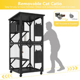 ROOMTEC Catio Outdoor Enclosure With Roof - 71" Height Wooden House, Large Cage With 3 Jumping Platforms and 1 Napping House for Cat Activity (Black) ROOMTEC