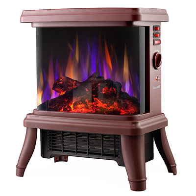 18“ Panoramic Window 1500W/1650W Electric Wood Stove Fireplace with Flame Effect, 4 in 1 Freestanding Indoor Space Heater. 3S of Rapid Heat. Fully Curved 3D Panoramic Flame Effect,Red Brown