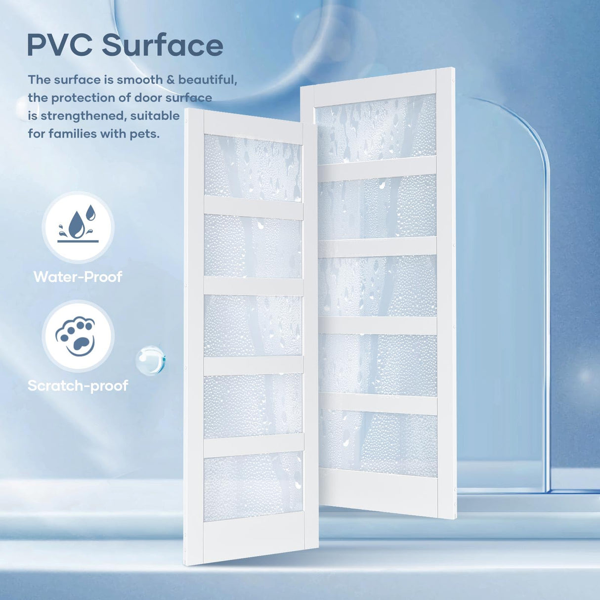 ROYMELO 42x84 Inch Glass Sliding Barn Door Slab and 7ft Hardware Kit Included, 5 Frosted Glass, LVL Wood Panel Covered with White Water-Proof Scratch-Proof PVC Surface, Simple DIY Assembly ROYMELO