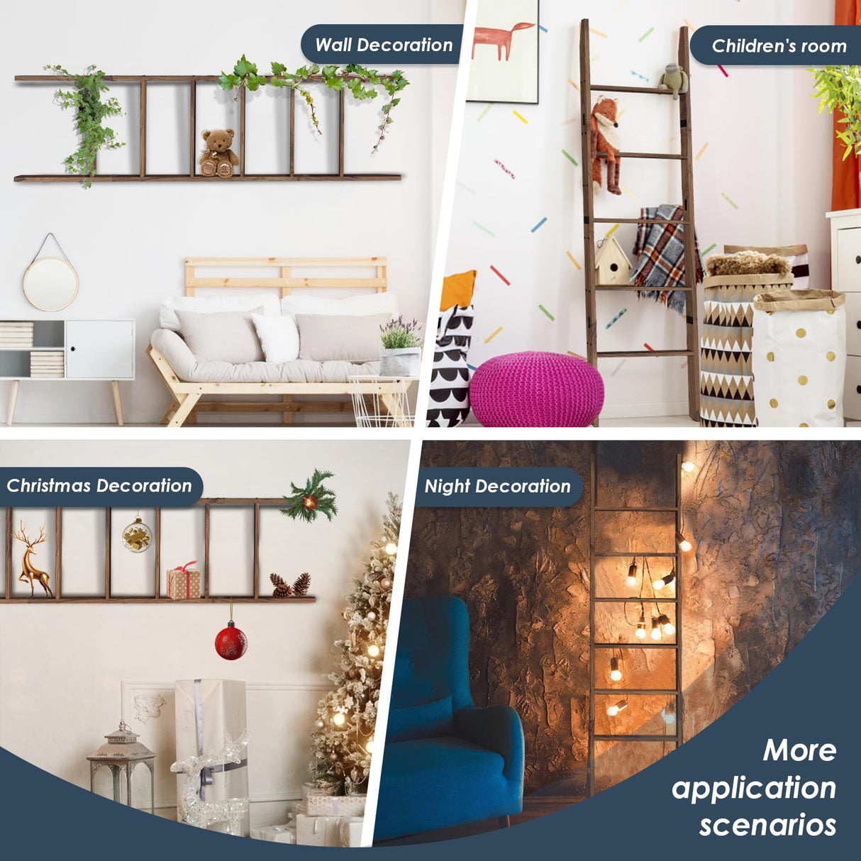 Delywh Acacia Wood Blanket Ladder, Rustic Towel Quilt Throw Clothes Blanket Ladders for The Living Room, Bedroom, Nursery Stand Holder, Wooden Decorative Ladder for Blankets Rack Farmhouse Home Decor Delywh