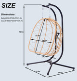 Double Hanging Egg Chair with Stand - Indoor/Outdoor Hammock Chair & Hanging Egg Chair | Rattan Wicker, UV Resistant Cushion & Pillow, 550LBS Capacity for Bedroom, Patio, Balcony, Garden Topfuca